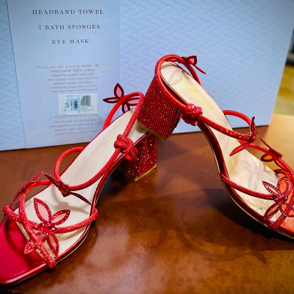 Elegant Butterfly with rhinestones Red Women's Heels Size 7.5